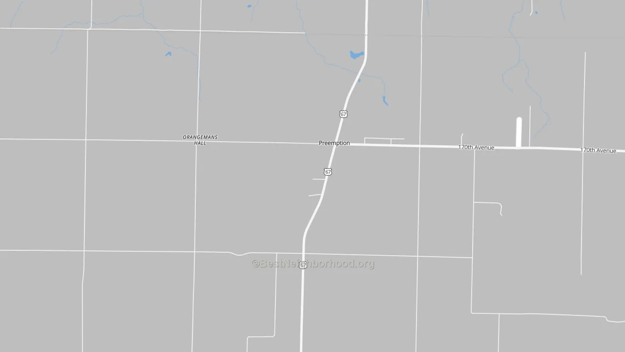 Walk Grade map of 61276, IL, walkable areas in green and car-dependent areas in red
