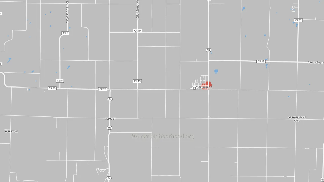Walk Grade map of 61279, IL, walkable areas in green and car-dependent areas in red