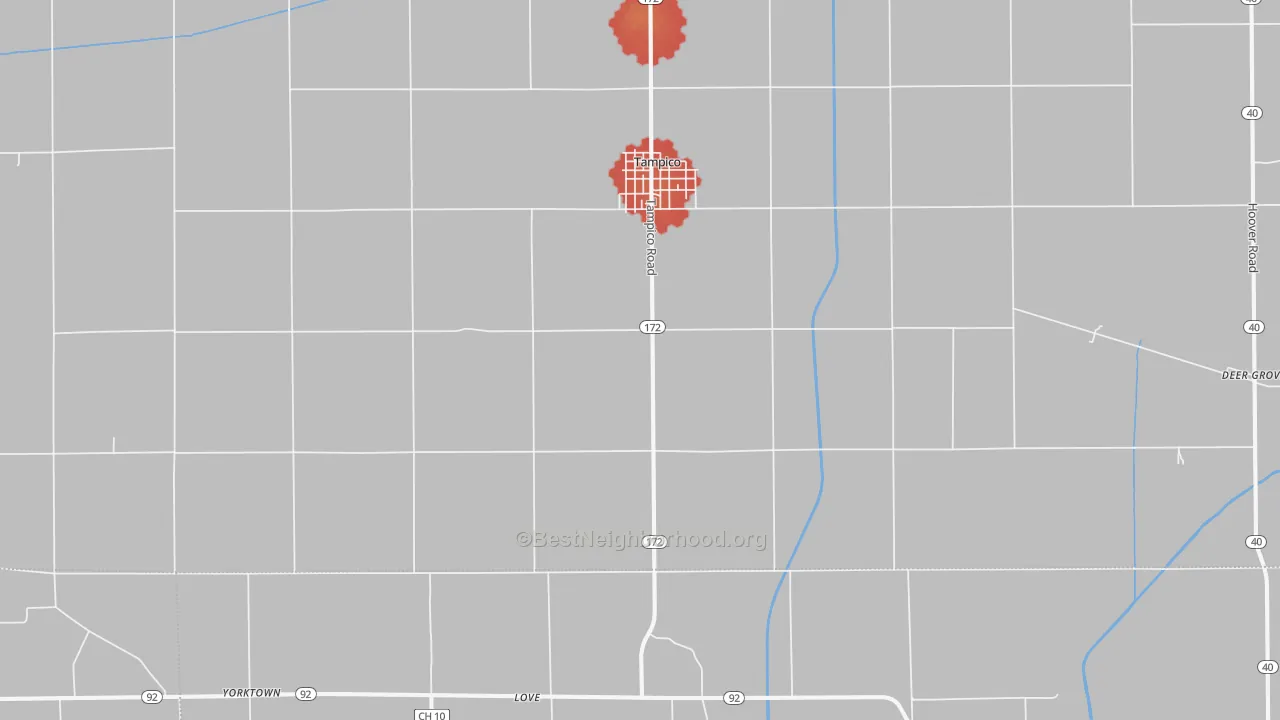 Walk Grade map of 61283, IL, walkable areas in green and car-dependent areas in red