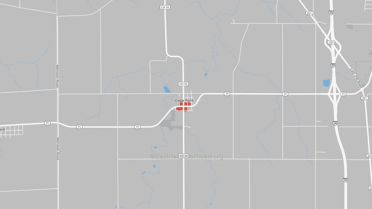 Walk Grade map of 61316, IL, walkable areas in green and car-dependent areas in red
