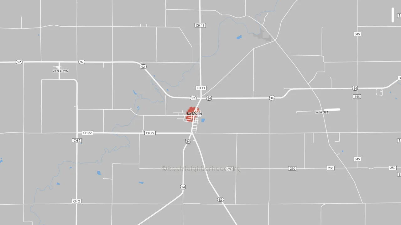 Walk Grade map of 61330, IL, walkable areas in green and car-dependent areas in red
