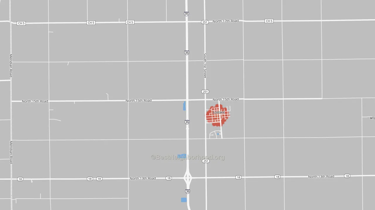 Walk Grade map of 61334, IL, walkable areas in green and car-dependent areas in red