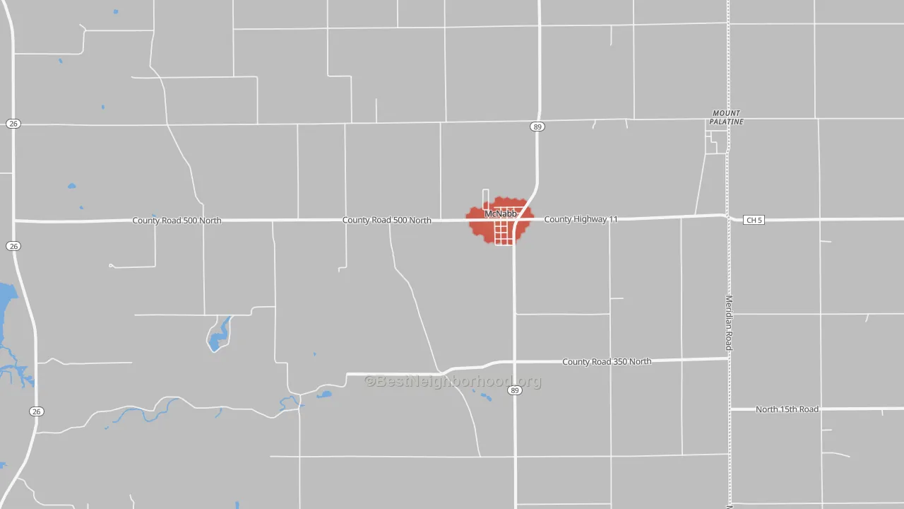 Walk Grade map of 61335, IL, walkable areas in green and car-dependent areas in red