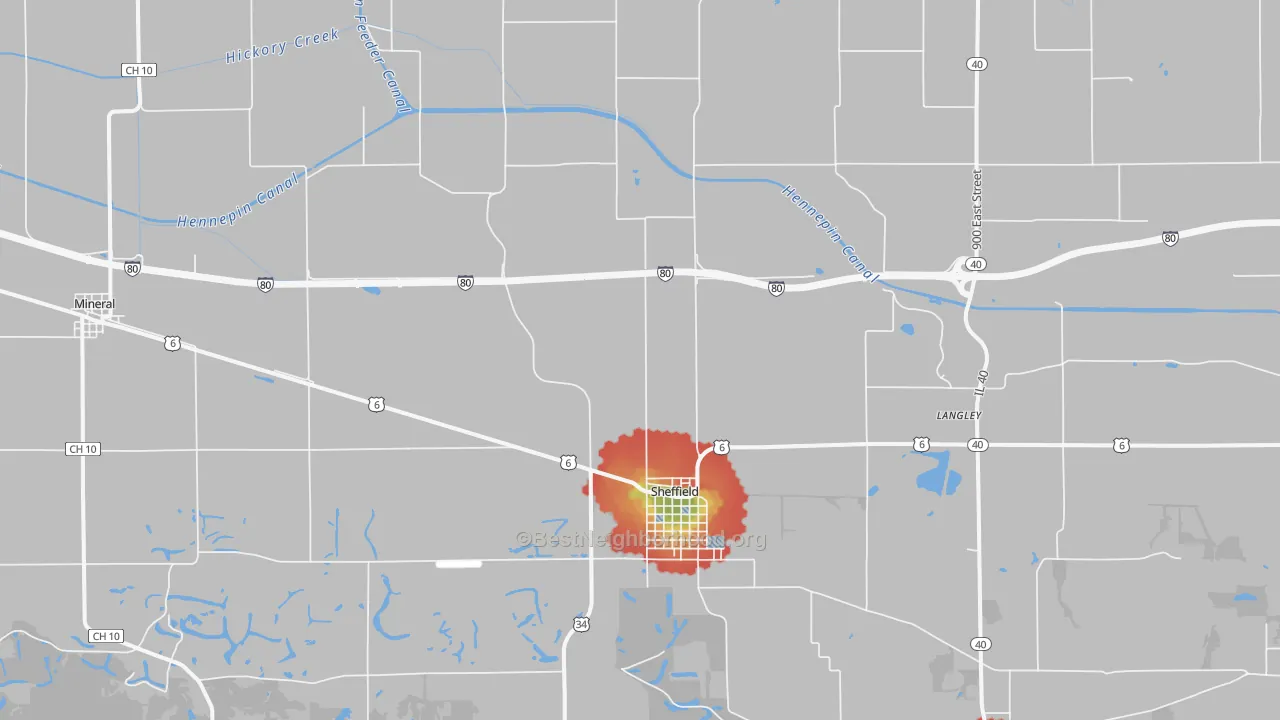 Walk Grade map of 61361, IL, walkable areas in green and car-dependent areas in red