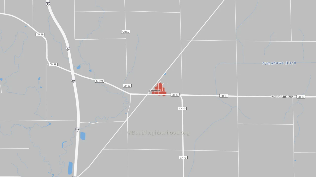 Walk Grade map of 61371, IL, walkable areas in green and car-dependent areas in red