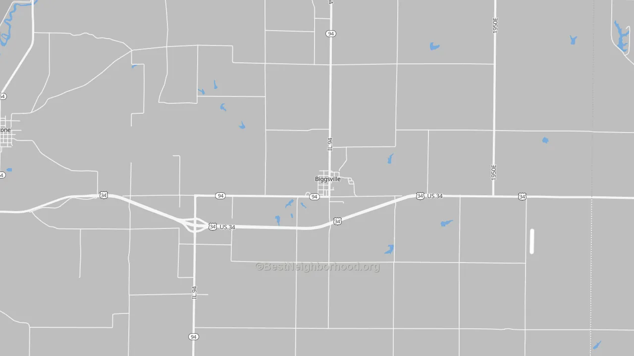 Walk Grade map of 61418, IL, walkable areas in green and car-dependent areas in red