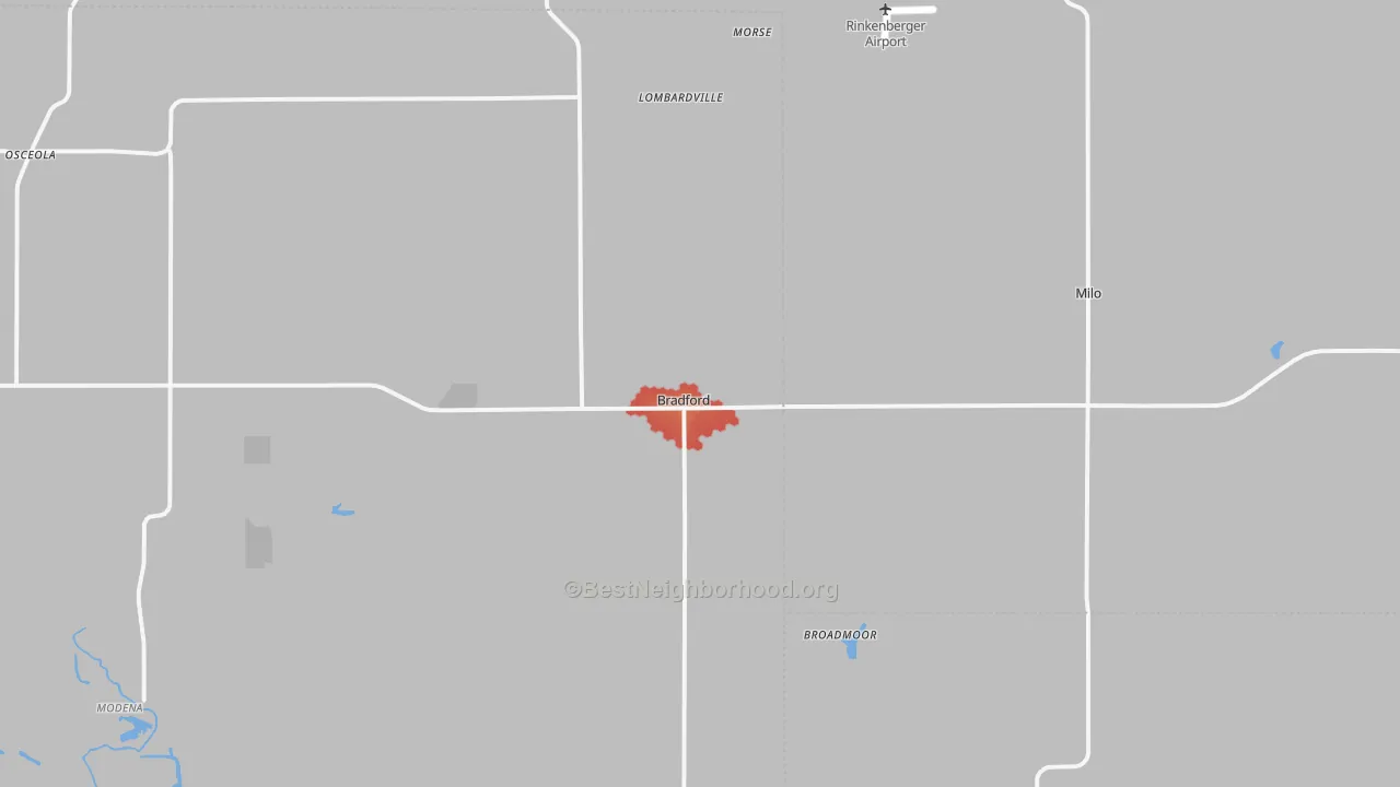 Walk Grade map of 61421, IL, walkable areas in green and car-dependent areas in red