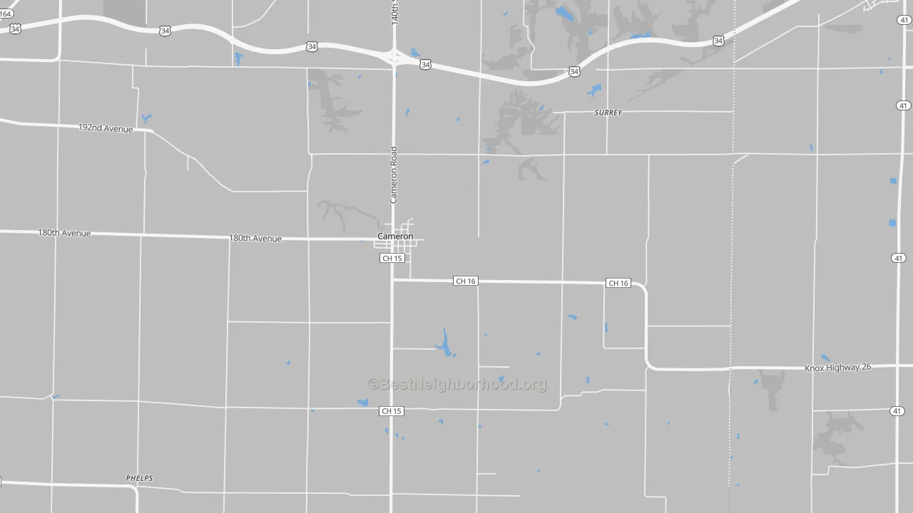 Walk Grade map of 61423, IL, walkable areas in green and car-dependent areas in red