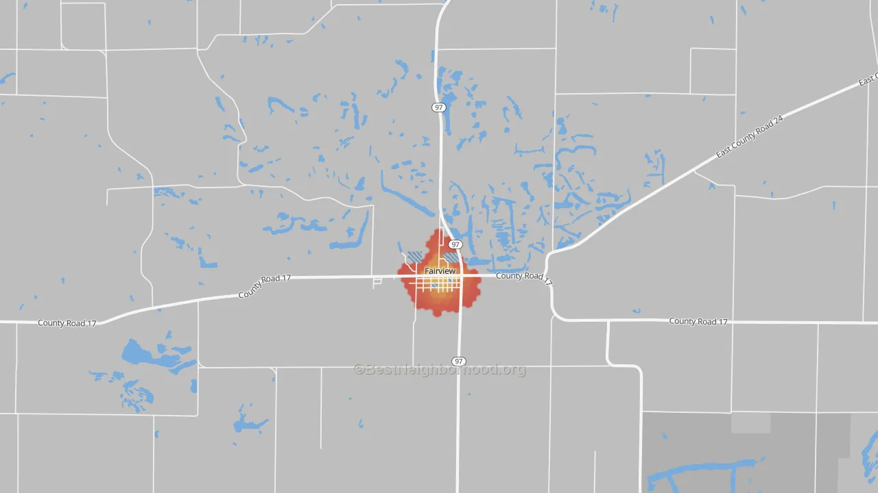 Walk Grade map of 61432, IL, walkable areas in green and car-dependent areas in red