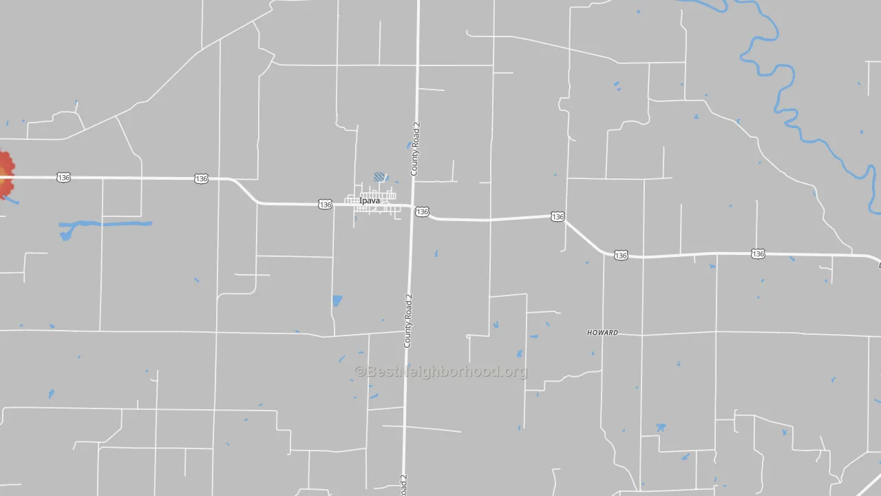 Walk Grade map of 61441, IL, walkable areas in green and car-dependent areas in red