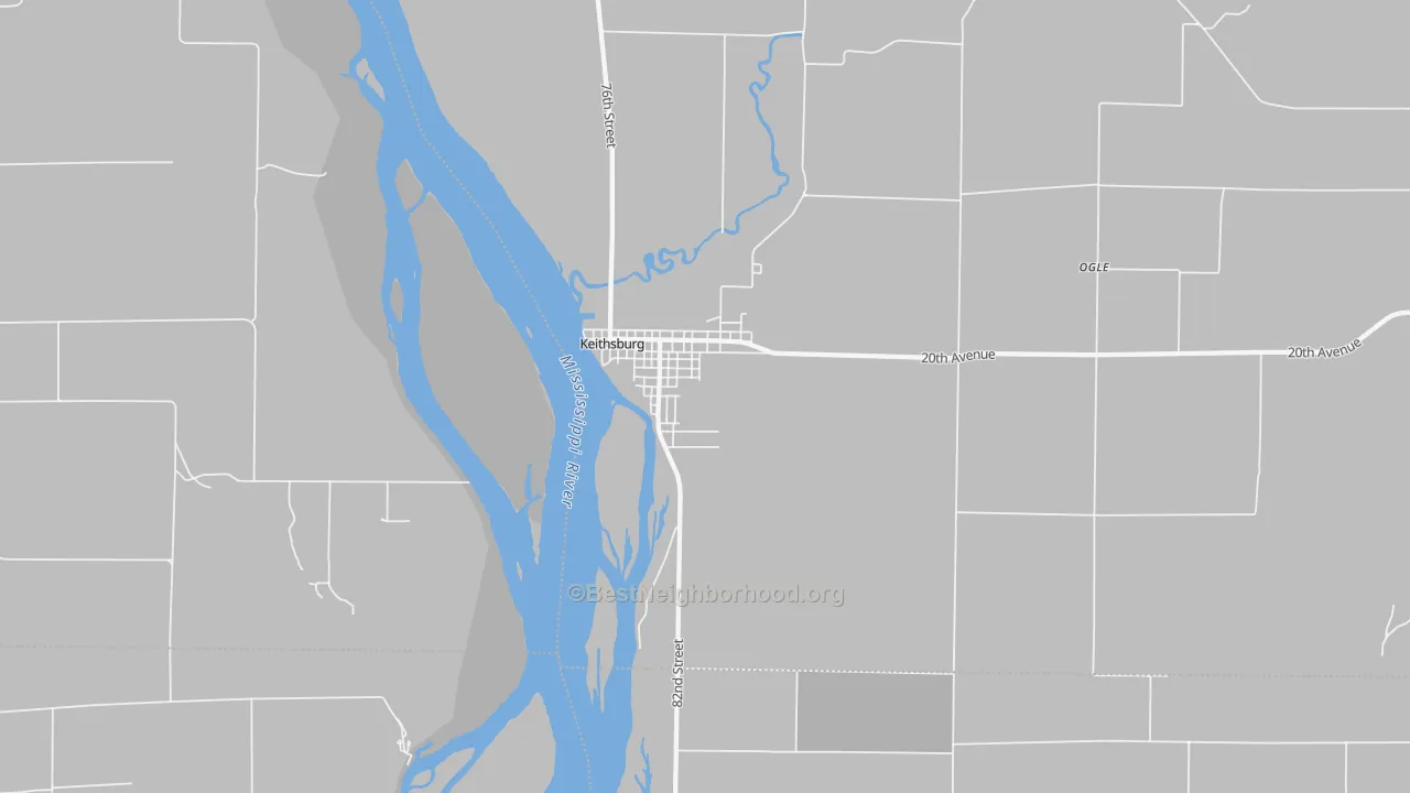 Walk Grade map of 61442, IL, walkable areas in green and car-dependent areas in red