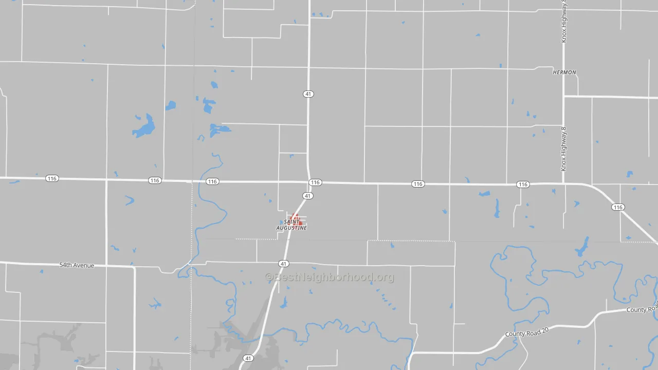 Walk Grade map of 61474, IL, walkable areas in green and car-dependent areas in red