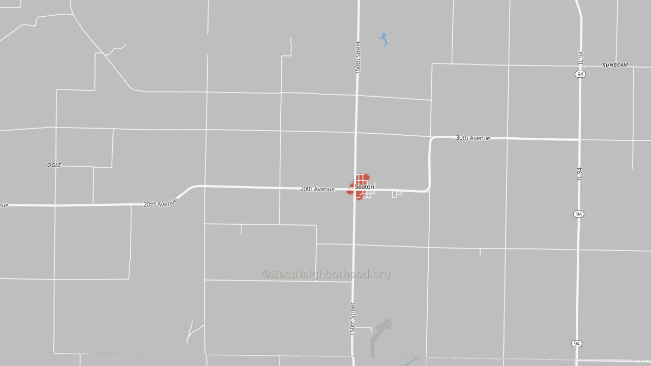 Walk Grade map of 61476, IL, walkable areas in green and car-dependent areas in red