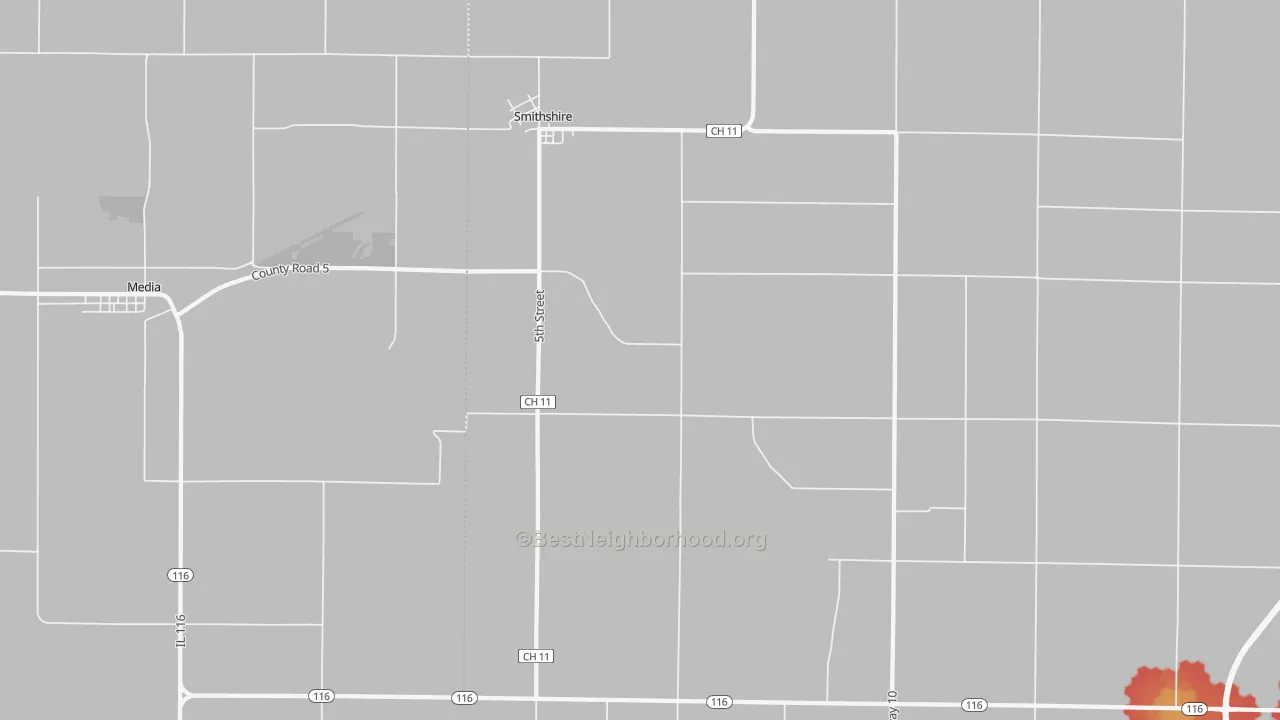 Walk Grade map of 61478, IL, walkable areas in green and car-dependent areas in red
