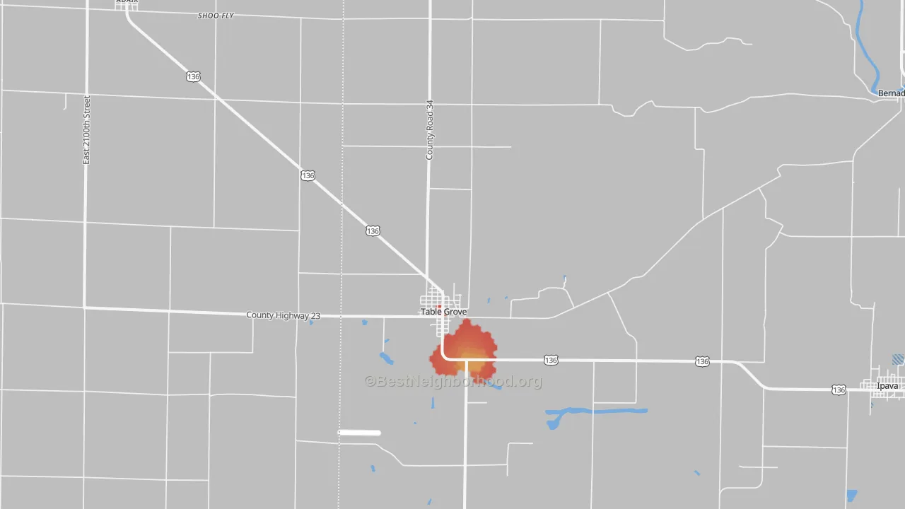 Walk Grade map of 61482, IL, walkable areas in green and car-dependent areas in red