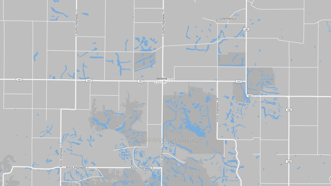 Walk Grade map of 61485, IL, walkable areas in green and car-dependent areas in red