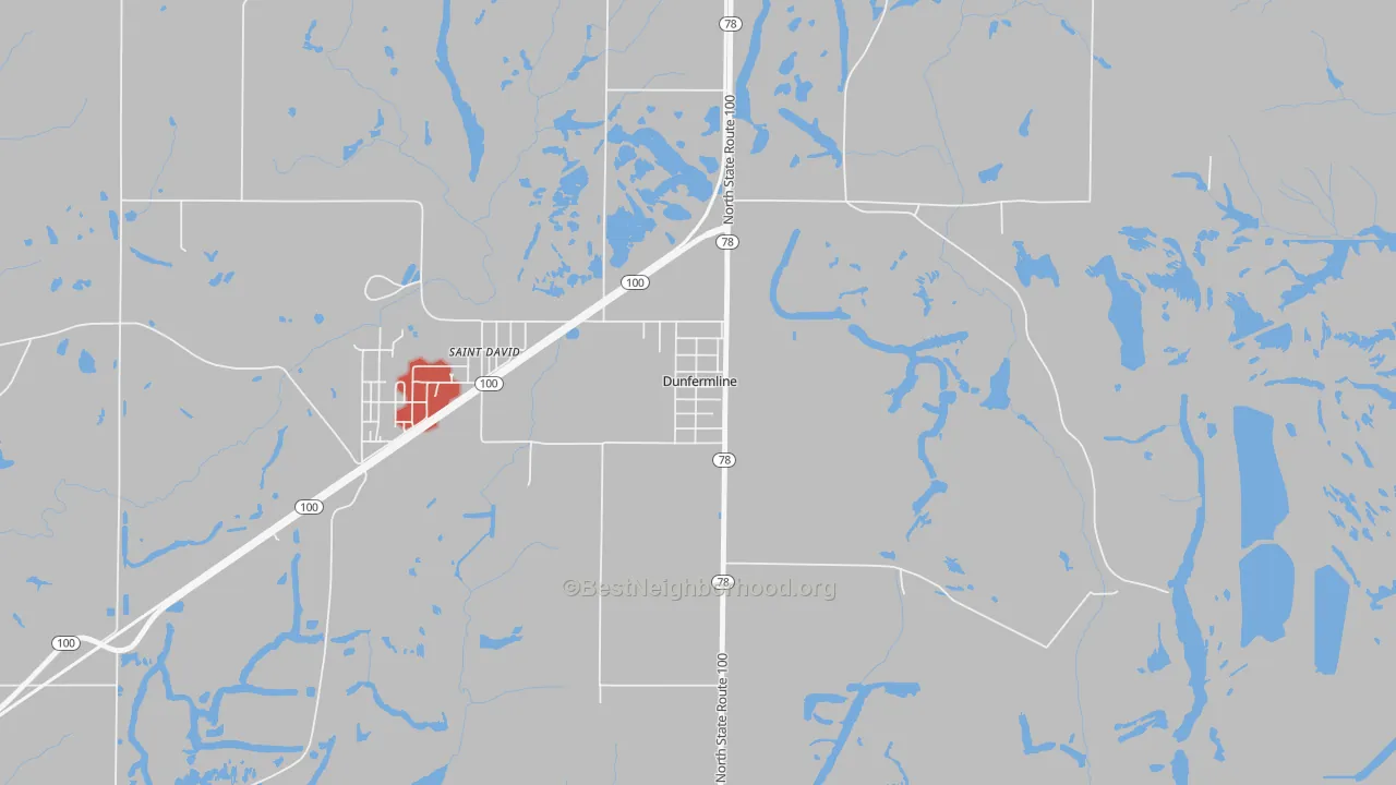 Walk Grade map of 61524, IL, walkable areas in green and car-dependent areas in red