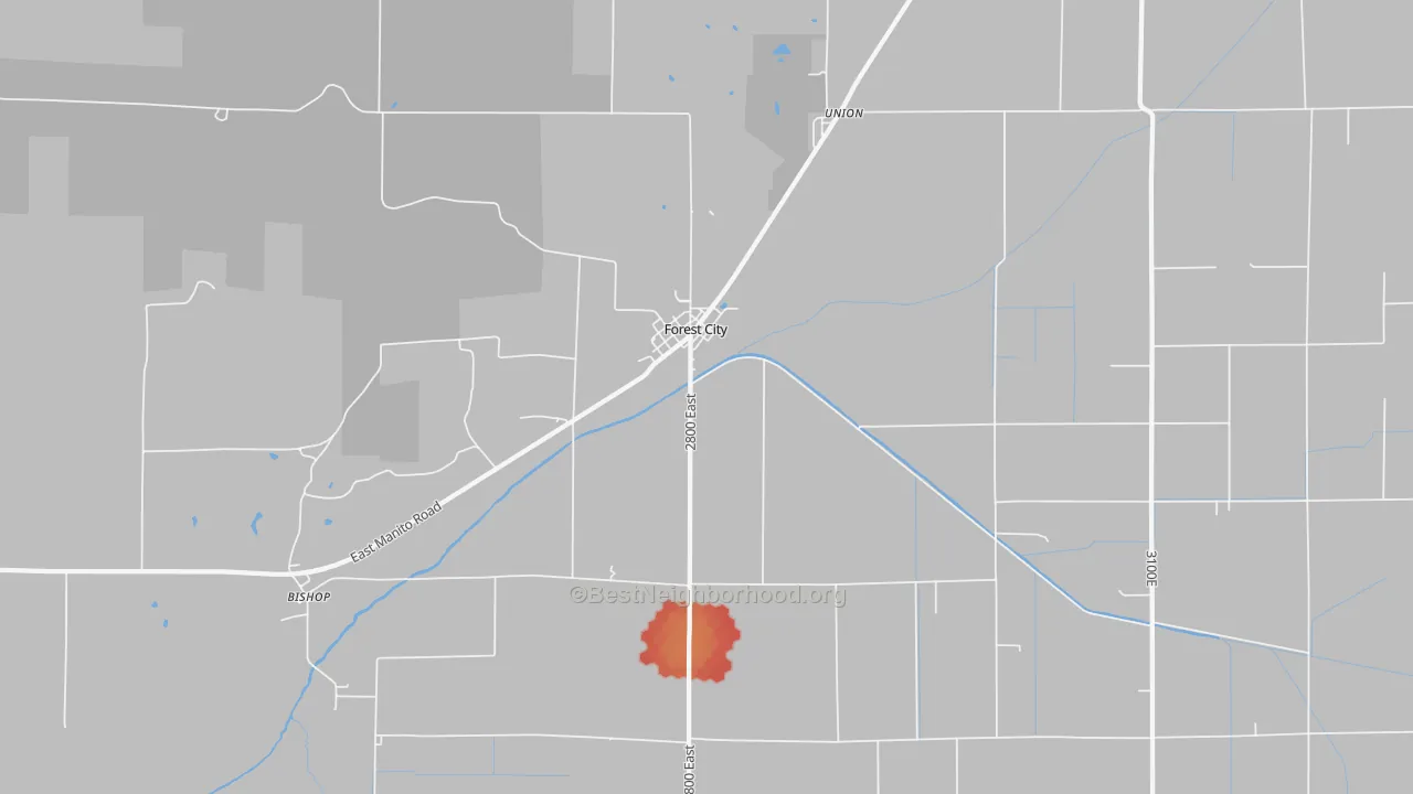 Walk Grade map of 61532, IL, walkable areas in green and car-dependent areas in red