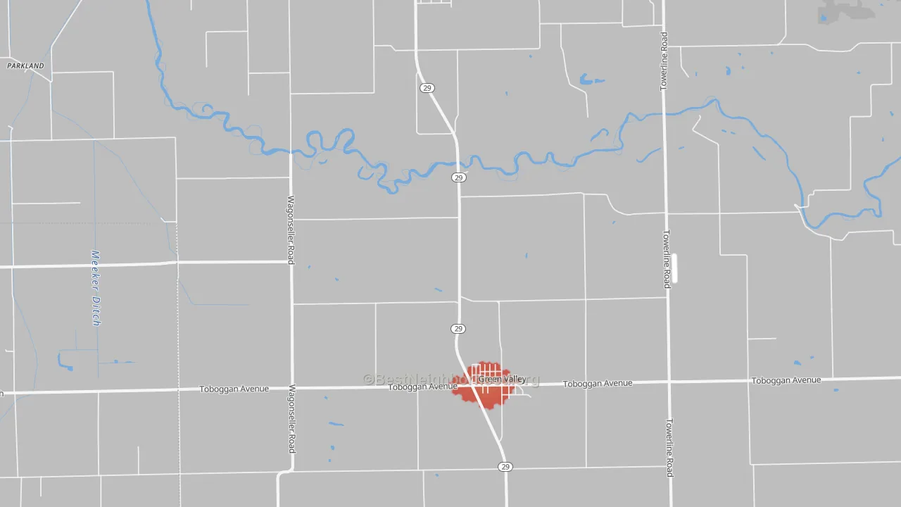 Walk Grade map of 61534, IL, walkable areas in green and car-dependent areas in red