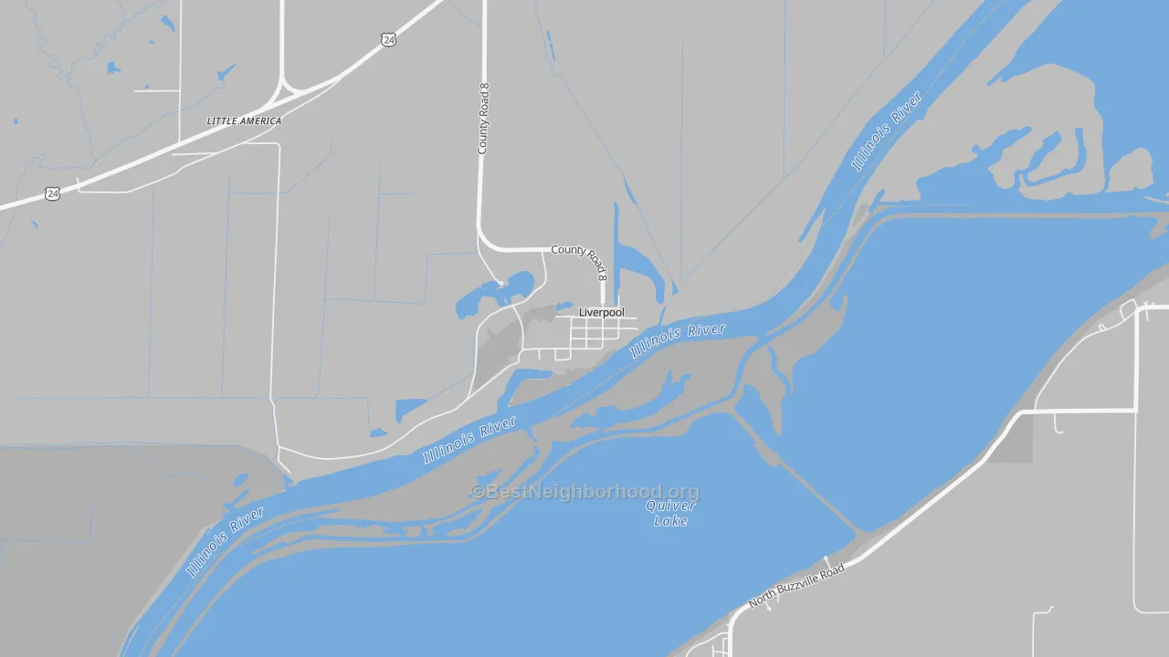 Walk Grade map of 61543, IL, walkable areas in green and car-dependent areas in red