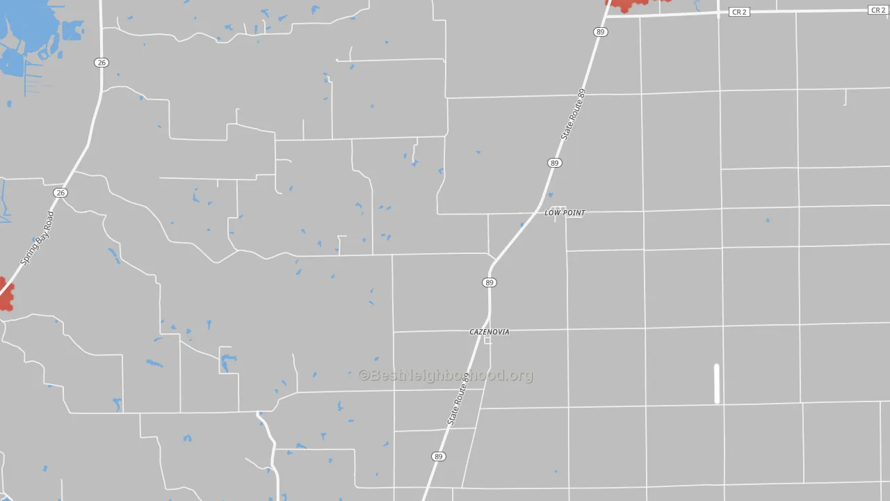 Walk Grade map of 61545, IL, walkable areas in green and car-dependent areas in red