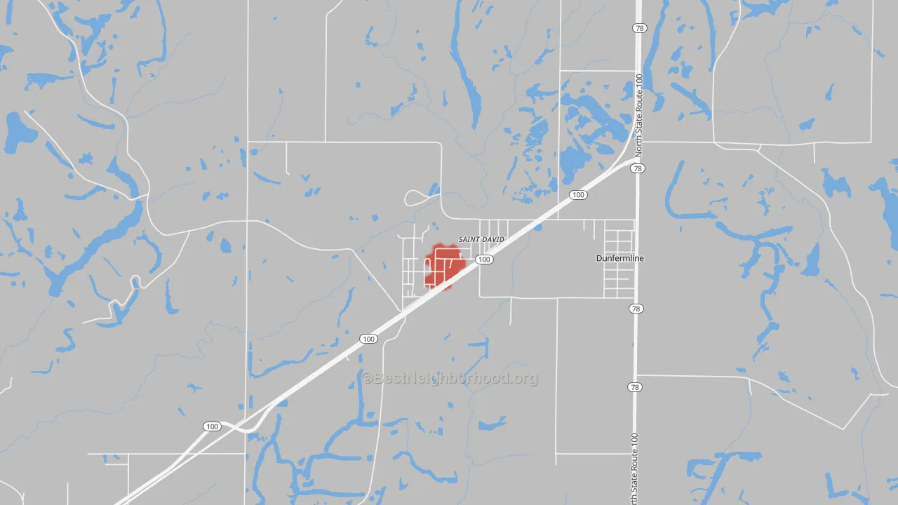 Walk Grade map of 61563, IL, walkable areas in green and car-dependent areas in red
