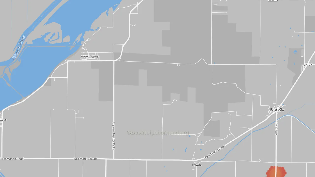 Walk Grade map of 61567, IL, walkable areas in green and car-dependent areas in red