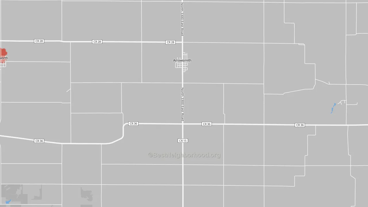 Walk Grade map of 61722, IL, walkable areas in green and car-dependent areas in red