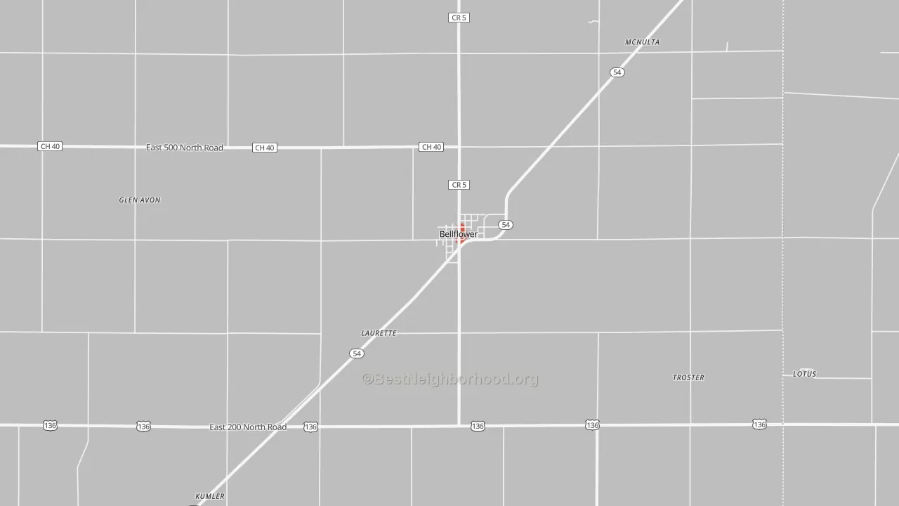 Walk Grade map of 61724, IL, walkable areas in green and car-dependent areas in red