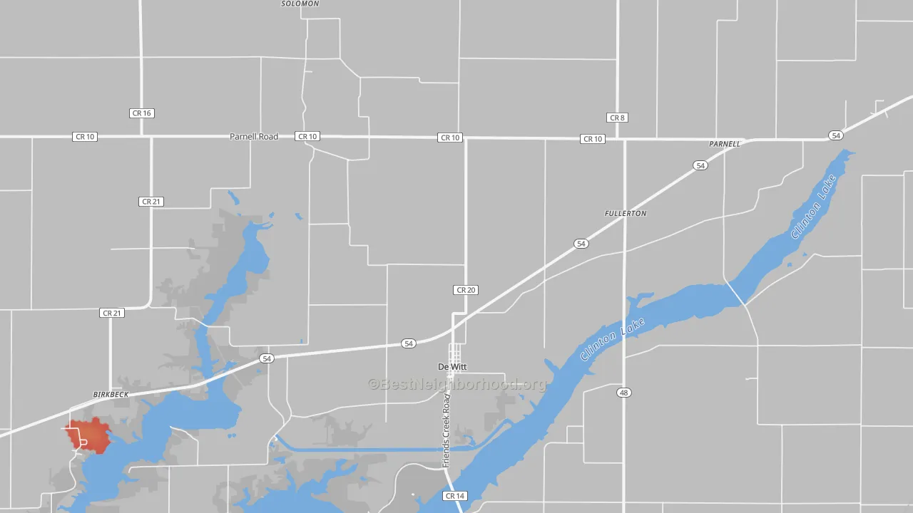 Walk Grade map of 61735, IL, walkable areas in green and car-dependent areas in red