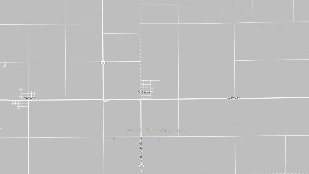 Walk Grade map of 61810, IL, walkable areas in green and car-dependent areas in red