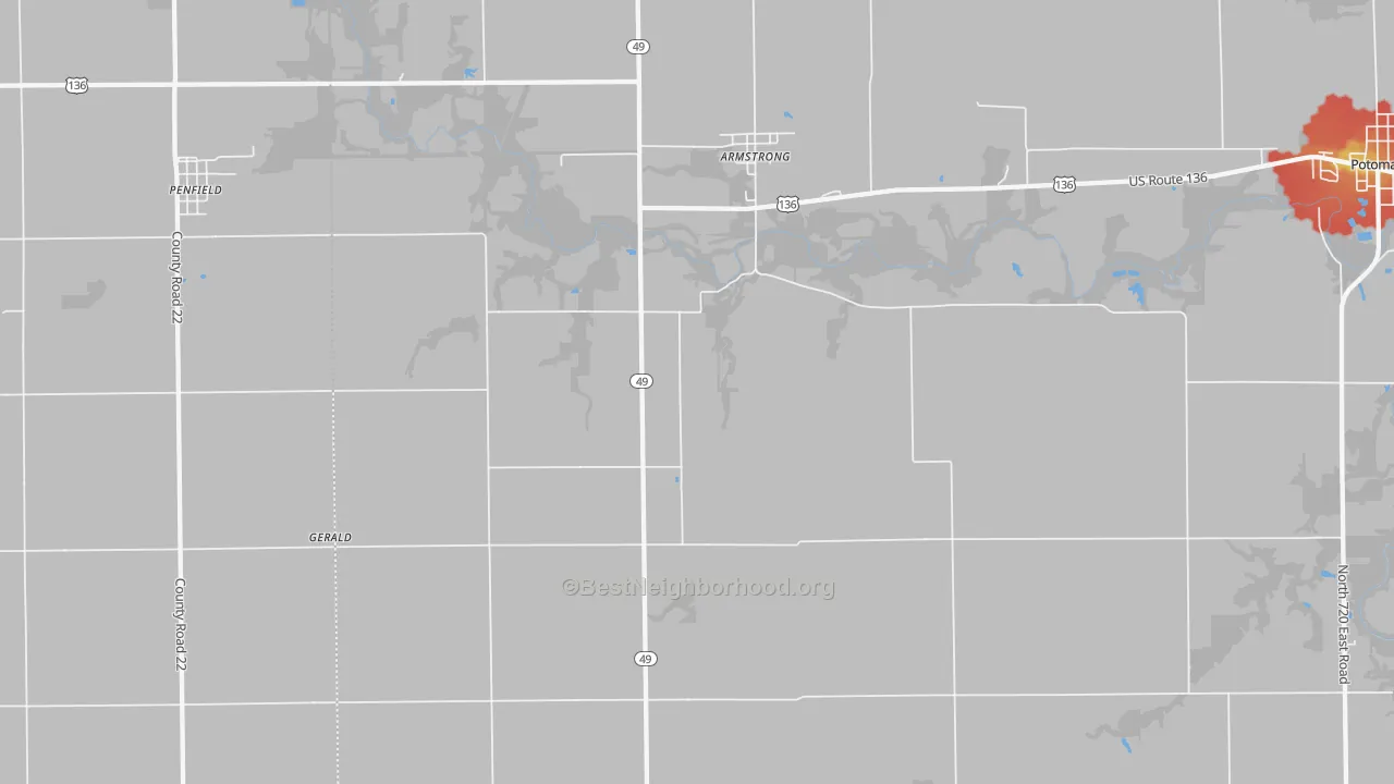 Walk Grade map of 61812, IL, walkable areas in green and car-dependent areas in red