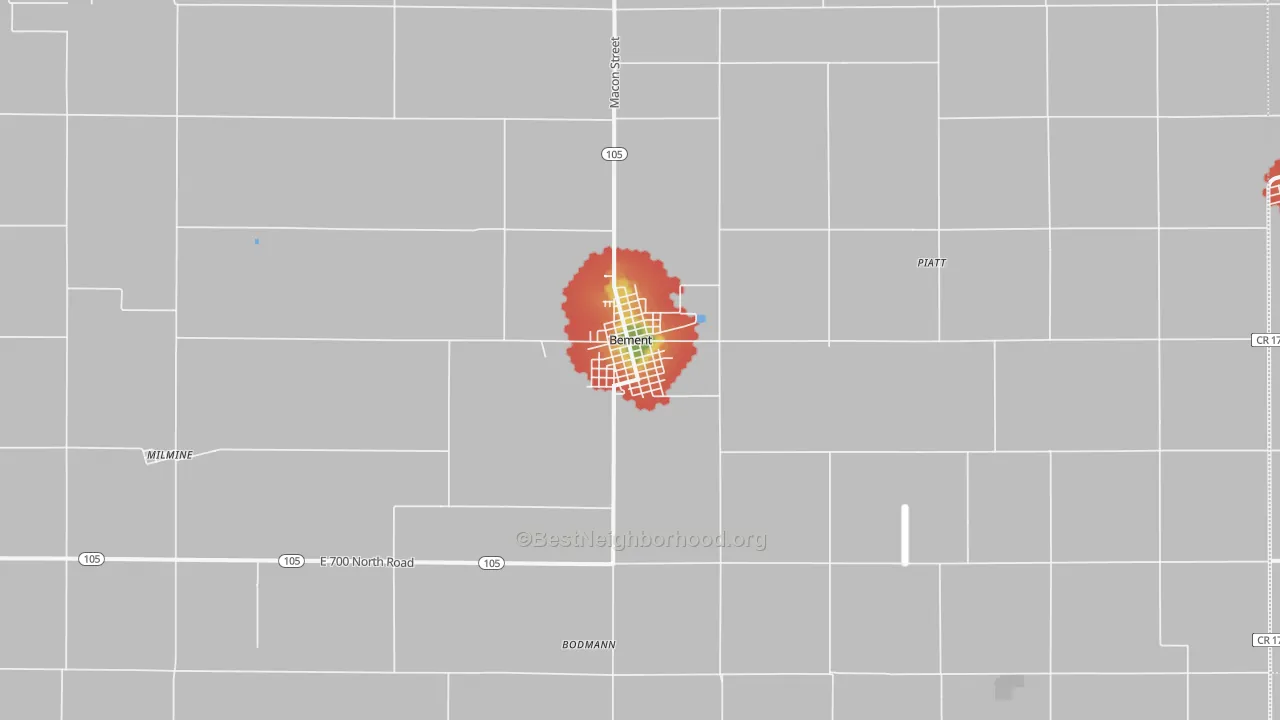 Walk Grade map of 61813, IL, walkable areas in green and car-dependent areas in red