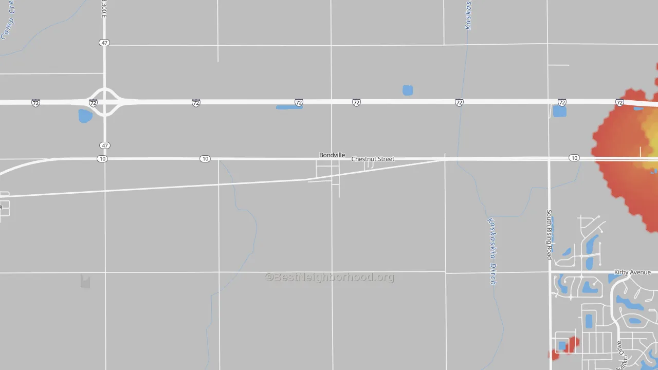 Walk Grade map of 61815, IL, walkable areas in green and car-dependent areas in red