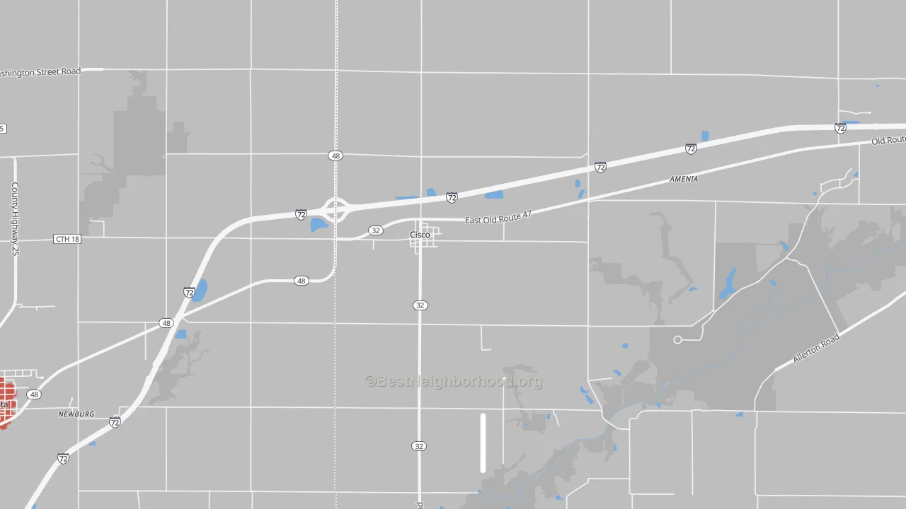 Walk Grade map of 61830, IL, walkable areas in green and car-dependent areas in red