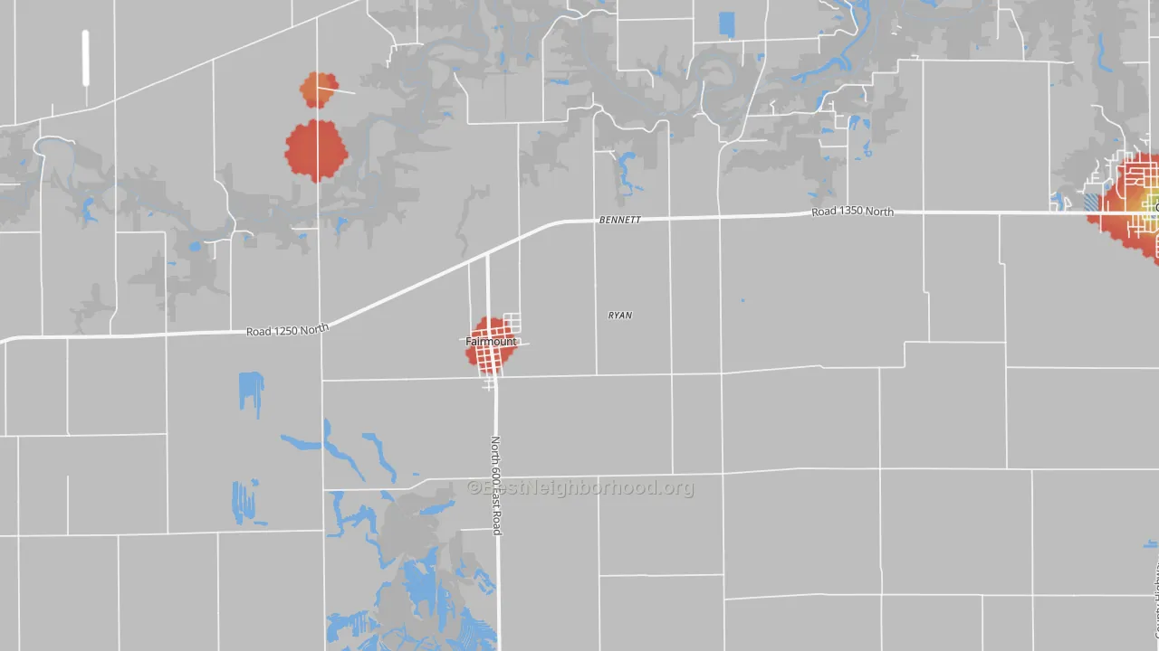 Walk Grade map of 61841, IL, walkable areas in green and car-dependent areas in red
