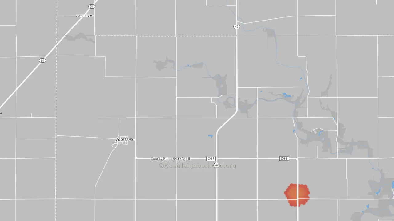 Walk Grade map of 61845, IL, walkable areas in green and car-dependent areas in red