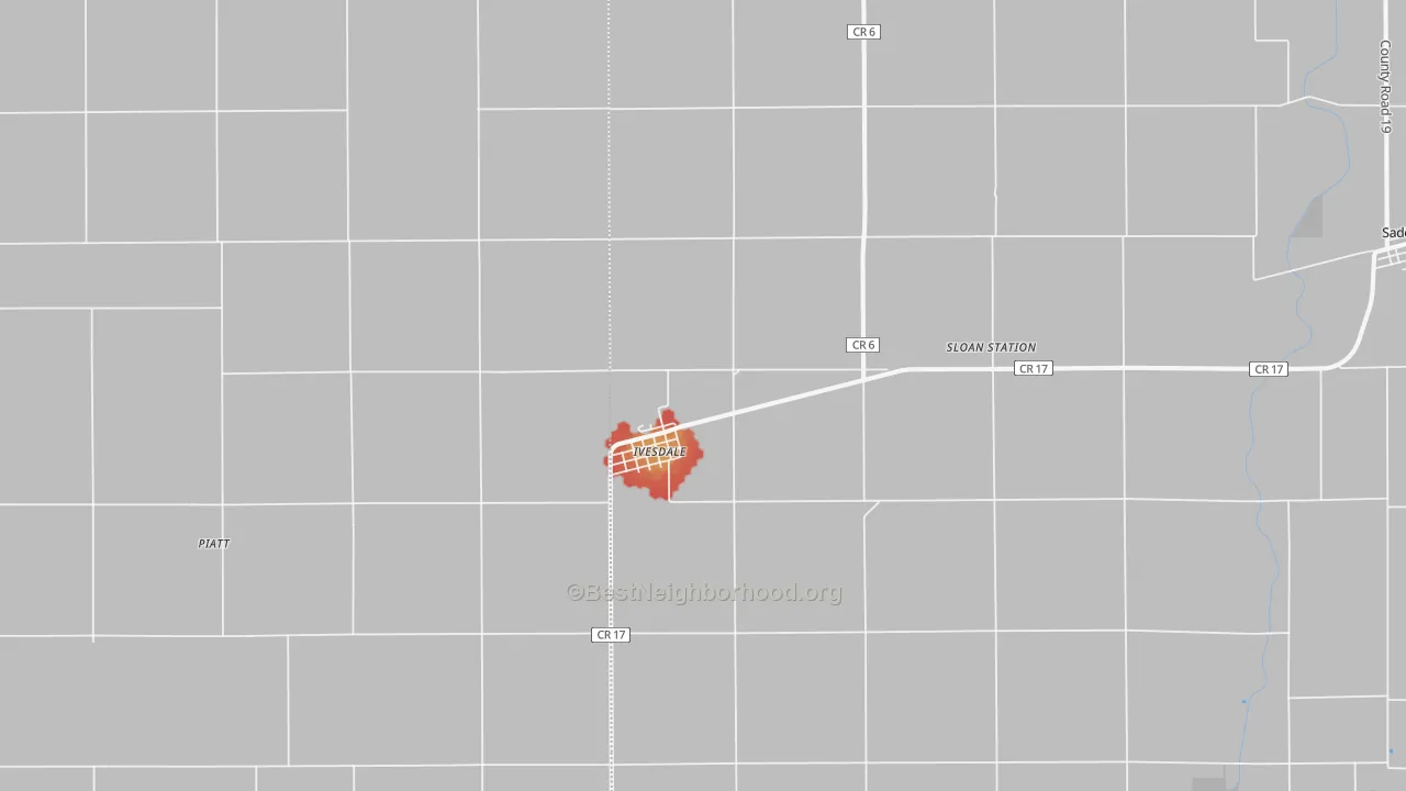 Walk Grade map of 61851, IL, walkable areas in green and car-dependent areas in red
