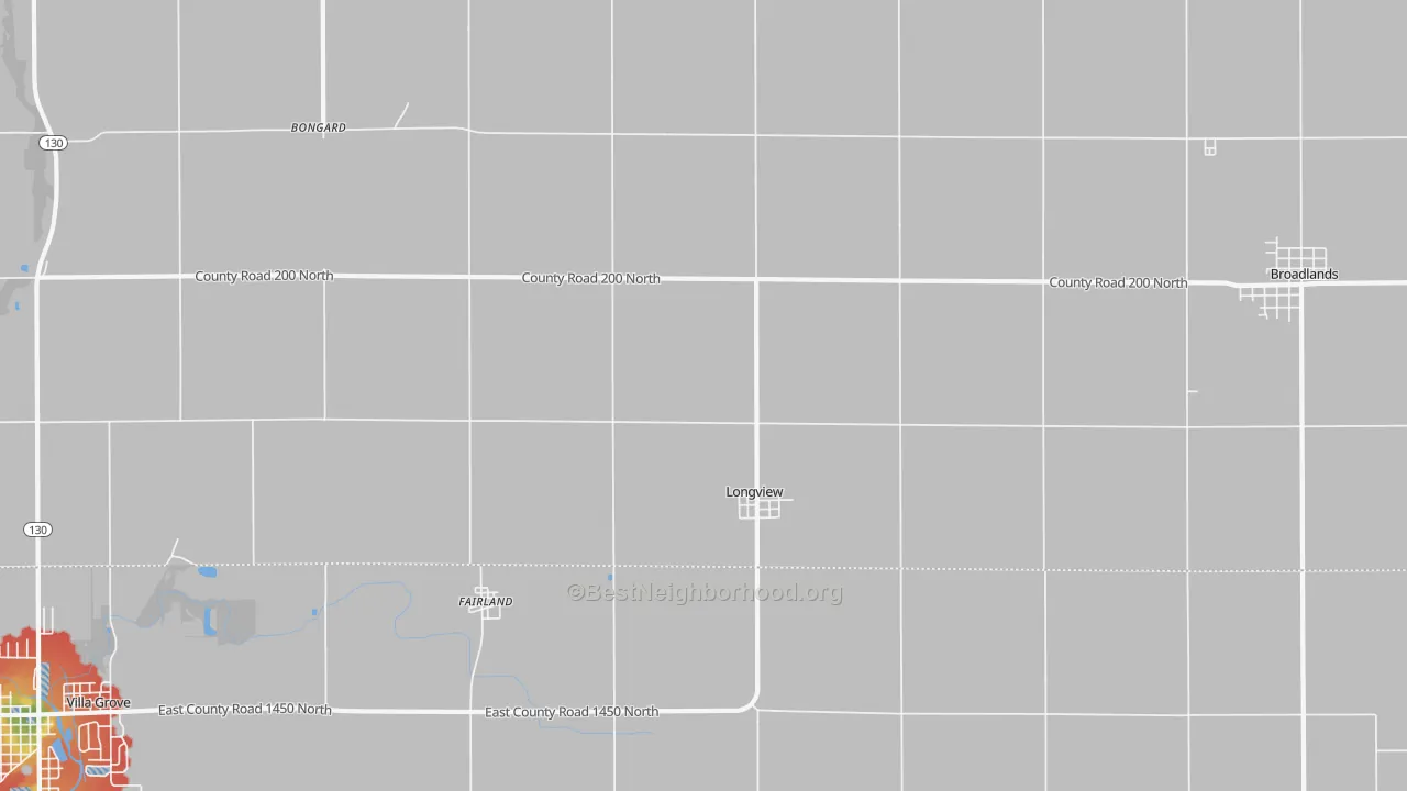 Walk Grade map of 61852, IL, walkable areas in green and car-dependent areas in red