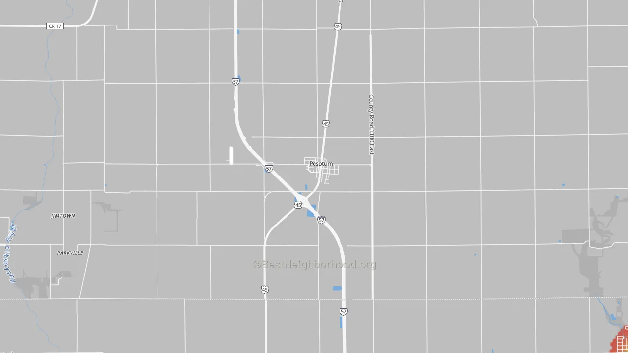 Walk Grade map of 61863, IL, walkable areas in green and car-dependent areas in red