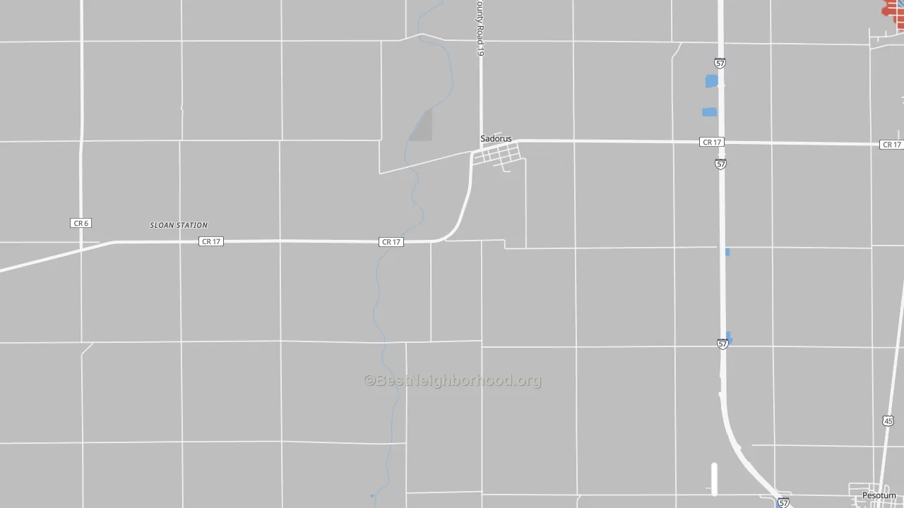 Walk Grade map of 61872, IL, walkable areas in green and car-dependent areas in red