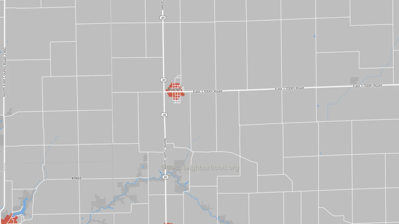 Walk Grade map of 61917, IL, walkable areas in green and car-dependent areas in red