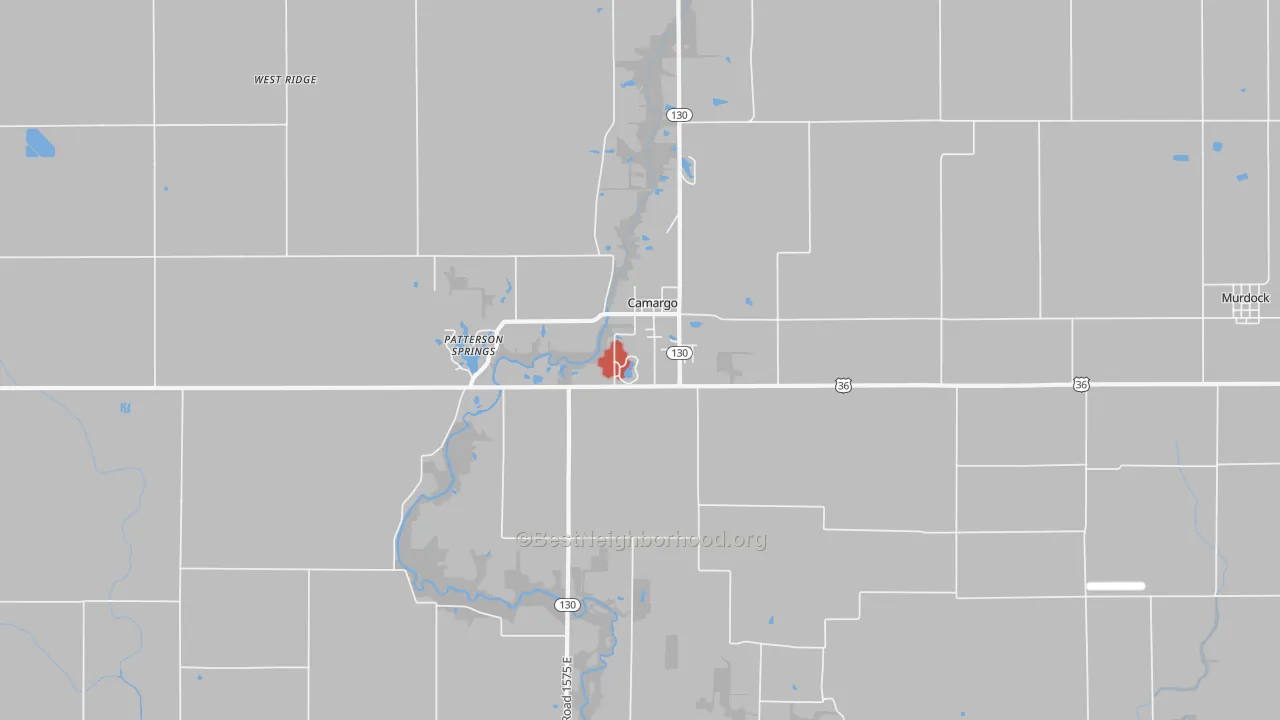 Walk Grade map of 61919, IL, walkable areas in green and car-dependent areas in red