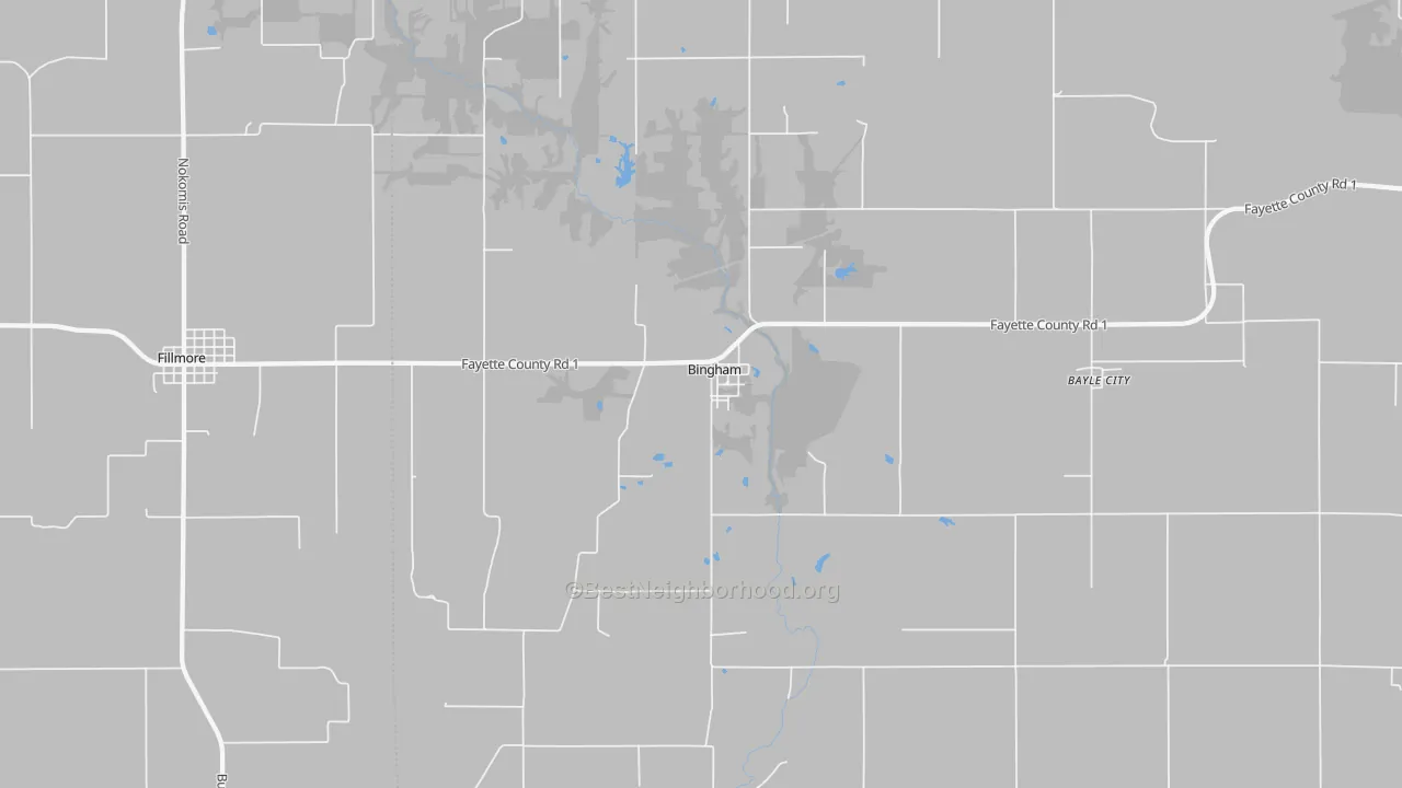 Walk Grade map of 62011, IL, walkable areas in green and car-dependent areas in red