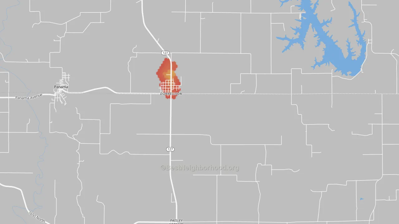 Walk Grade map of 62019, IL, walkable areas in green and car-dependent areas in red