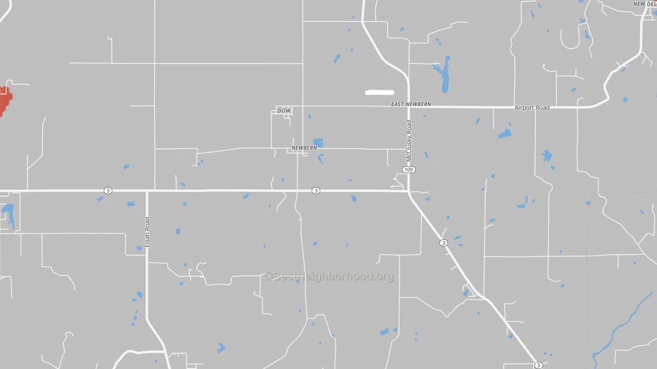 Walk Grade map of 62022, IL, walkable areas in green and car-dependent areas in red