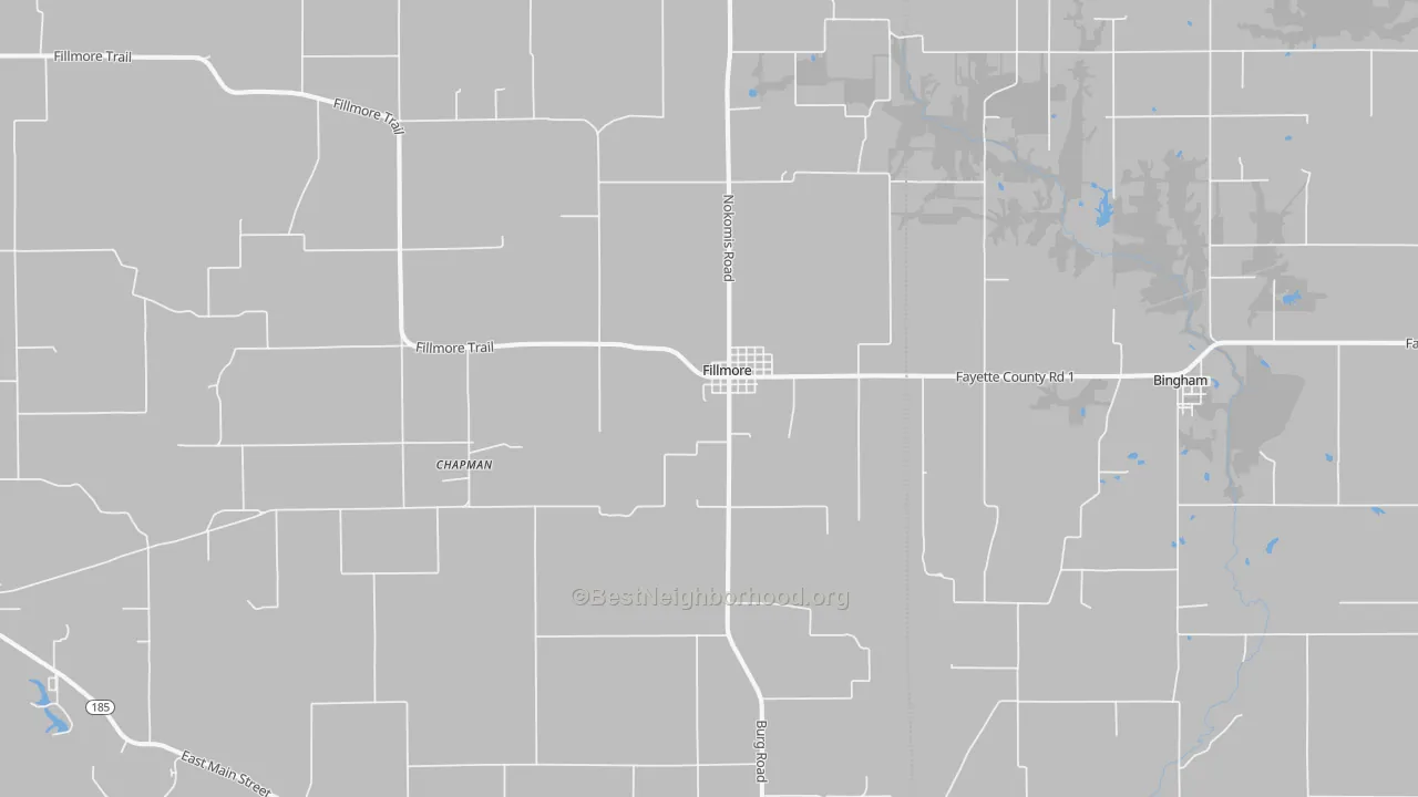 Walk Grade map of 62032, IL, walkable areas in green and car-dependent areas in red