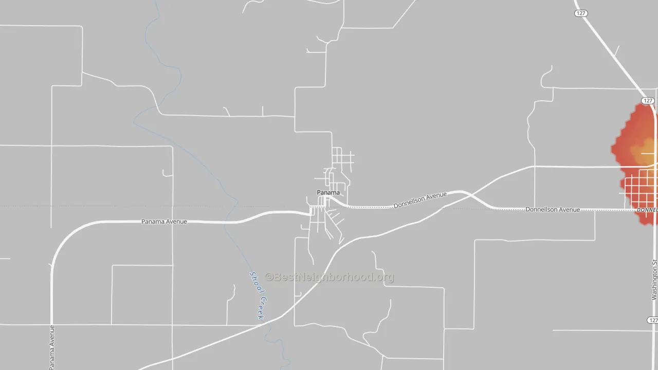 Walk Grade map of 62077, IL, walkable areas in green and car-dependent areas in red
