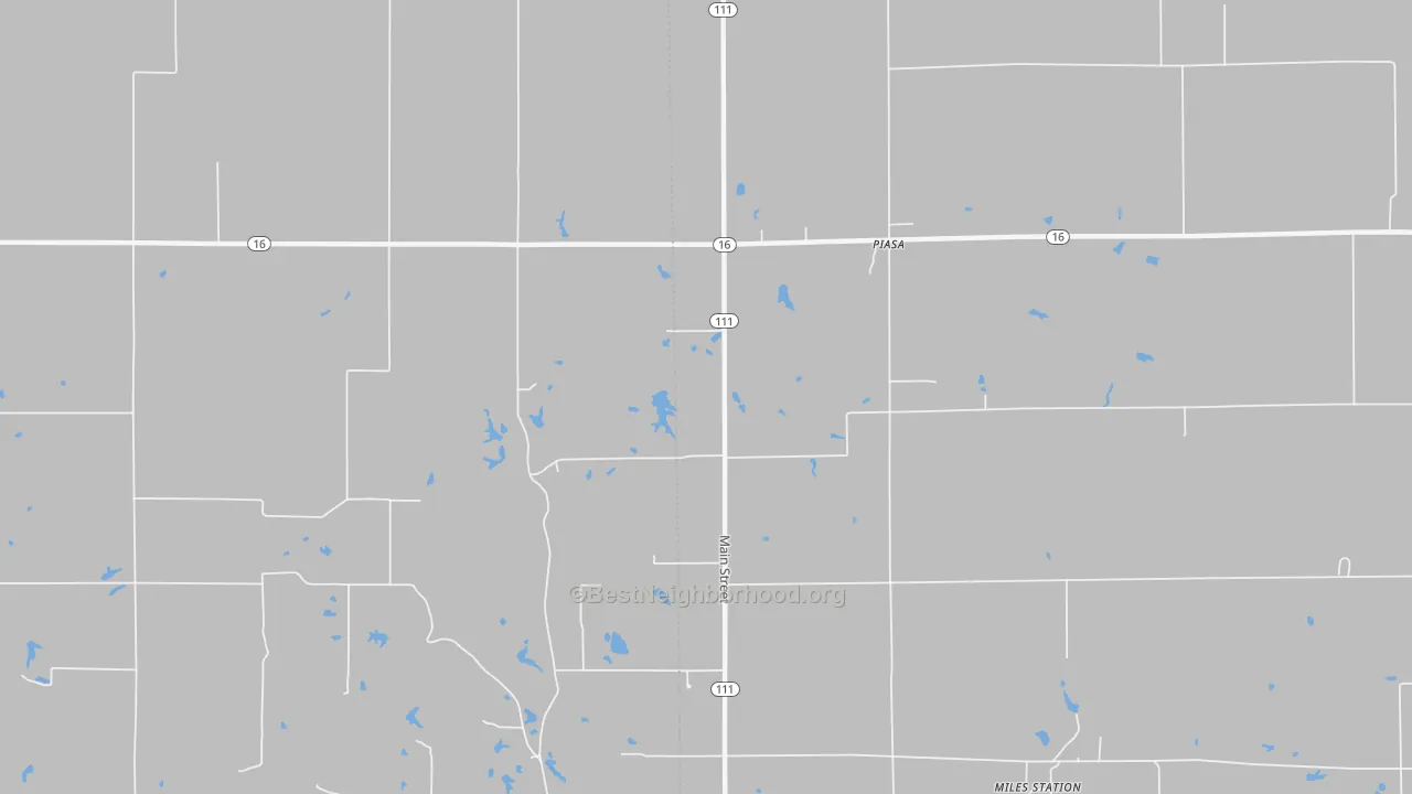 Walk Grade map of 62079, IL, walkable areas in green and car-dependent areas in red