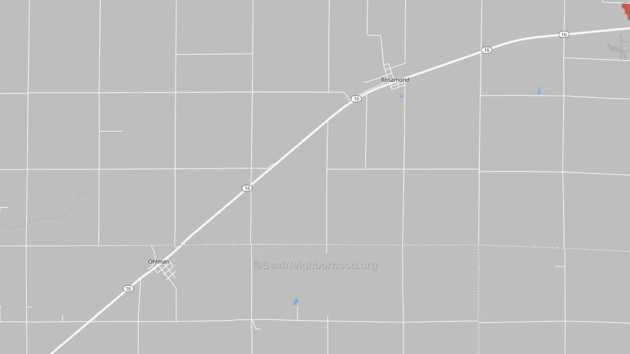 Walk Grade map of 62083, IL, walkable areas in green and car-dependent areas in red